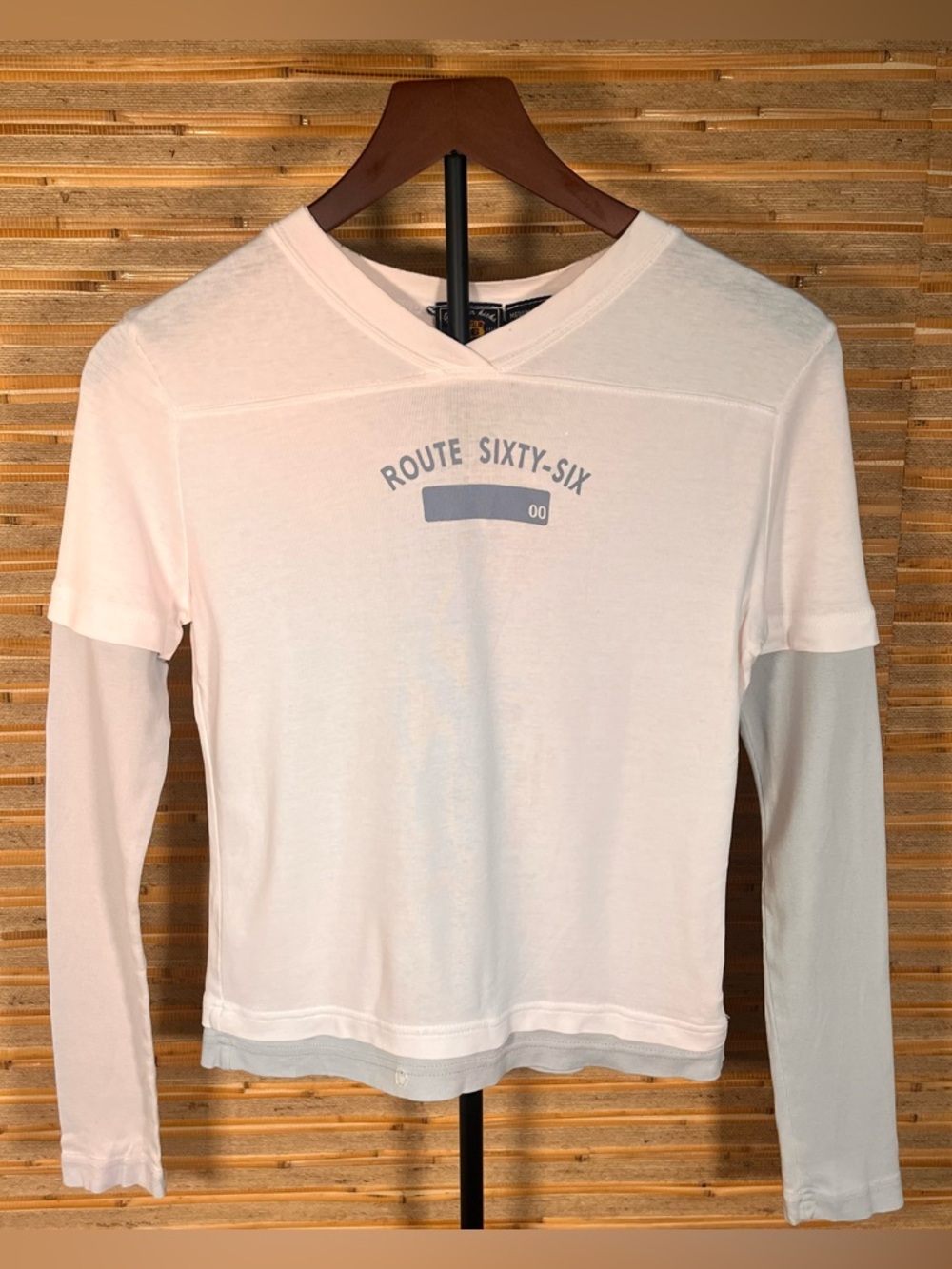 Vintage Y2K Route 66 layered white tee light blue long sleeve shirt Size M